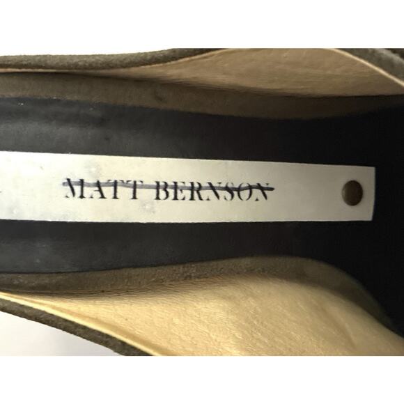 Matt Bernson Sz 6 1/2 Olive Green Suede Strap block heel mules - Picture 6 of 8